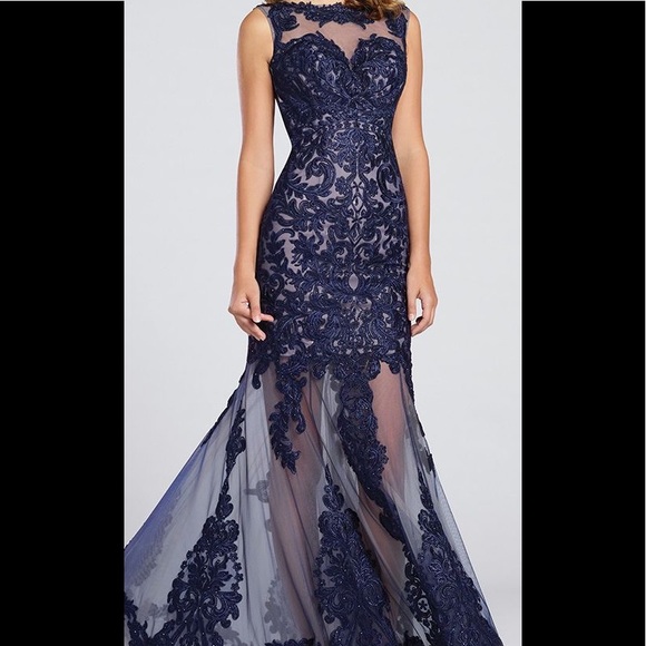 ellie wilde Dresses & Skirts - ELLIE WILDE MON CHERIE SLEEVELESS GOWN FORMAL DRESS NAVY BLUE SHEER BOTTOM  12